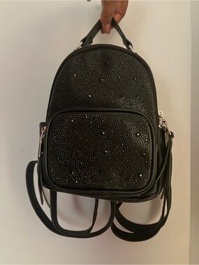 Black Mini Backpack with Crystal Stud Detailing